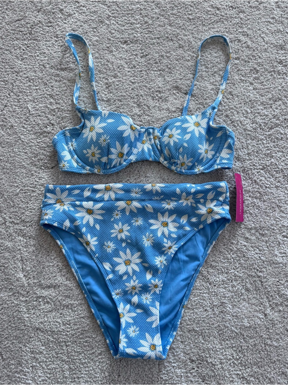 Blue Daisy Print Balconette Bikini Set